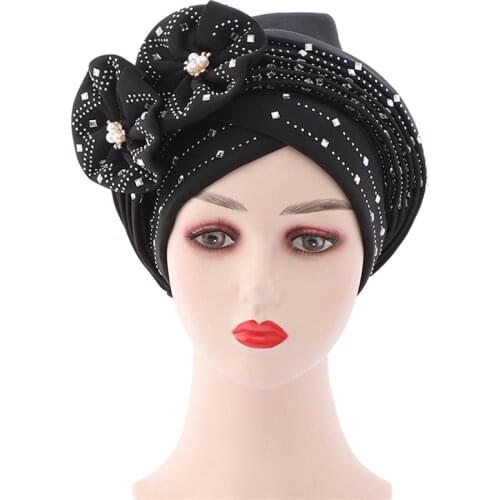 2021 Fashion Wedding Headwear Handmade Auto Gele Ladies Hat Nigerian African Headties Muslim Turban Head Wraps Female Headscarf