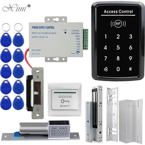 RFID Access Control System Kit Standalone Controller Keypad 1000 Users Electronic Door Lock Power Supply 125KHz ID Keyfobs Tags