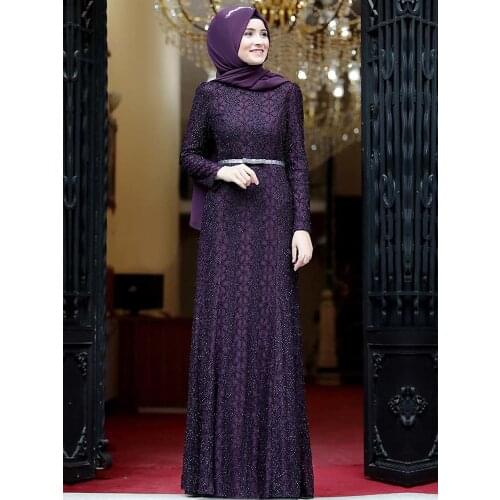 Hijab Evening Dress Silvery Lace Covering Muslim Clothing New Season Made in Turkey Quality Lined Belt Gift Islamic Abaya