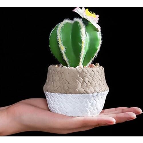 High Quality Artificial Plant Green Bonsai Cement Flower Pot Hand-Feel Glue Mini Cactus Garden/Desk/Home Living Room Decorations
