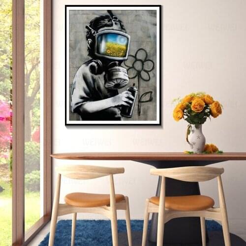 WEIWEI Canvas Sunflower Field Mask Wall Art Print Street Graffiti Printable Painting Home Decor Posters