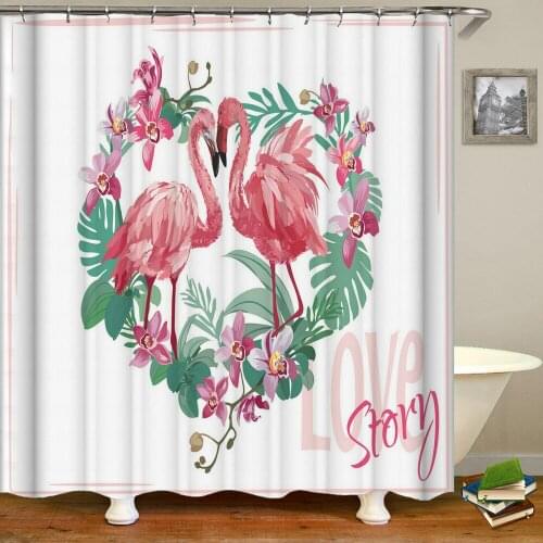 Flamingo Shower Curtain 3d Printed Flowers Bath Curtain Polyester Fabric Western Style Home Bath Decor Curtains With Hooks