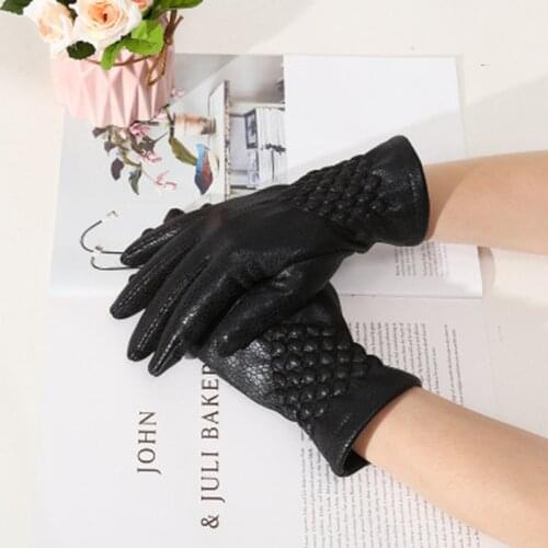Women Winter Sexy Faux Animal Leather Snake Pattern Velvet Thicken Cycling Driving Warm Gloves Suede Touch Screen Gloves K38