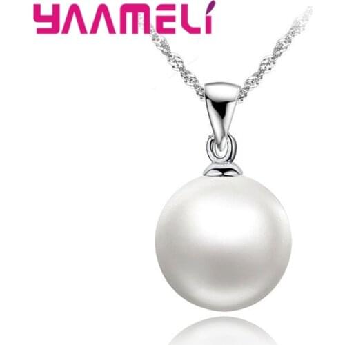 Best Gifts 925 Sterling Silver Pearl Pendant Necklaces Ball Round Charms Singapore Chains Sets Women Wedding Jewelry