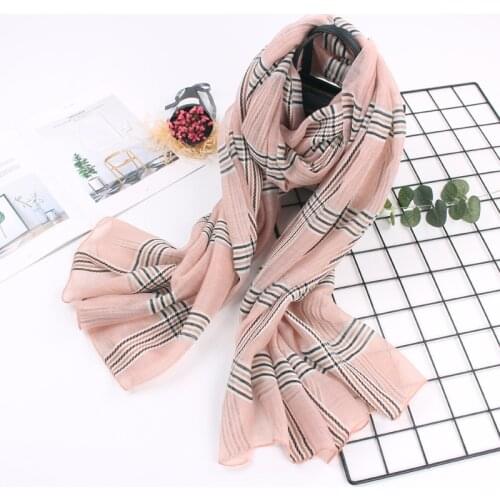 Womens Silk Wool Scarf Vintage Plaid Stripe Pink Warm Shawl Wrap Natural Pashmina Ladies Winter Autumn Fashion Scarves