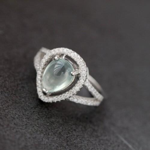 Lady 925 Sterling Silver Ring Inlaid Natural Prehnite Fashion Tide Flow High Quality Temperament Silver Ring