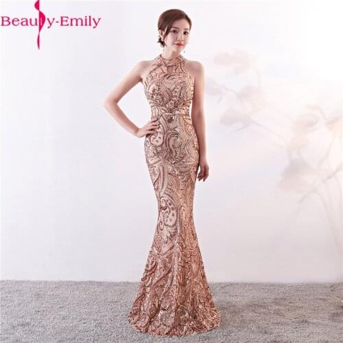 Beauty Emily 2019 Sexy O Neck Sleeveless Mermaid Evening Dress Luxury Beading Pearl Applique Formal Party Dress Vestido De Festa