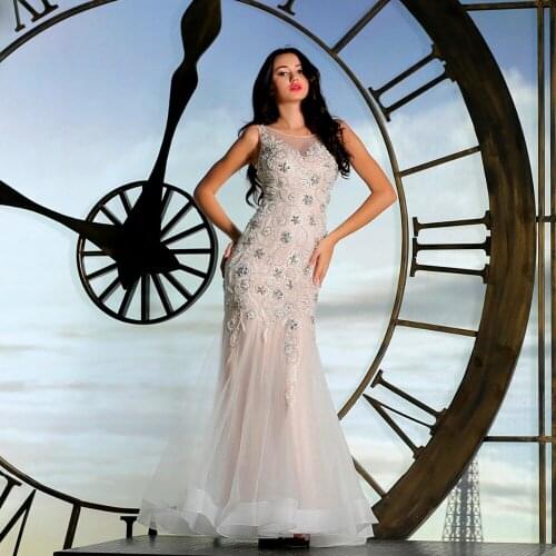 Finove Long Mermaid Evening Dress 2020 New Fairy Style Sexy Illusion Embroidery Beading Flowers Dress In Women' Dresses