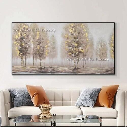 100% Hand-painted High Quality Abstract Gold Foil Tree Oil Painting Large Size Beauty Wall Art Room Modern Gift Home Decoration