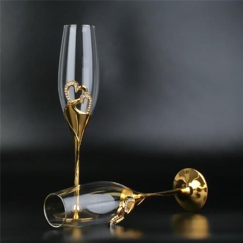 2-Piece Wedding Crystal Champagne Glass Set Flute Glasses Wine Glass for Wedding Gift Glasses Gold Champagne Glasses 201-300 ML