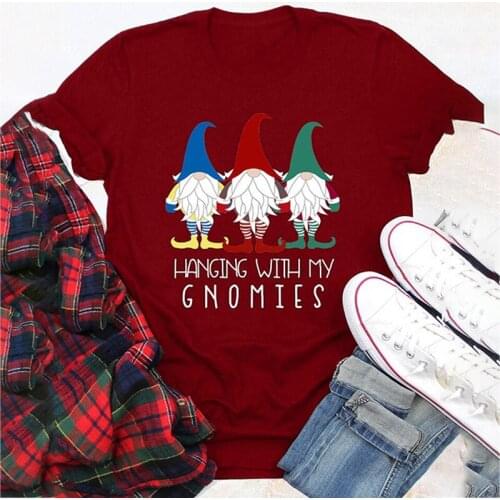 2021 Christmas T Shirt Women Slogan Reglan Short Sleeve T-shirt Hanging with My Gnomies Grunge Tumblr Casual Tee Polera Mujer