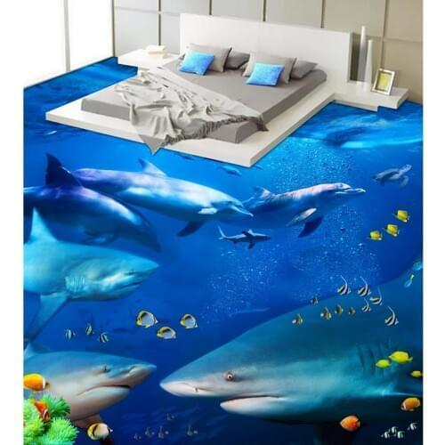 3d floor painting Photo wallpaper mural floor Dolphin waves Bathroom Bedroom 3D Floor Home Decoration