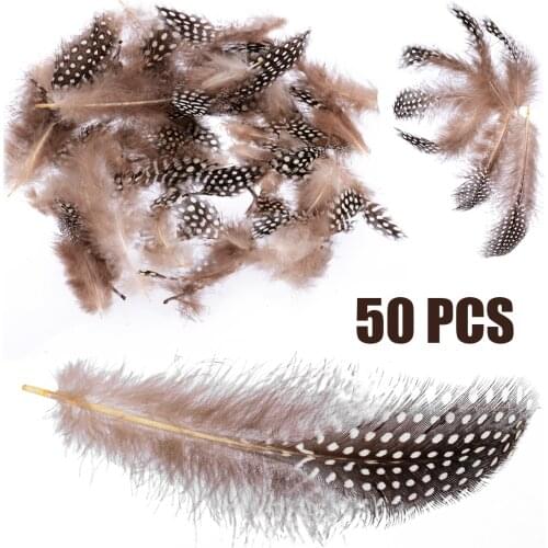50pcs Spotted Guinea Fowl Plumage Feathers Millinery 4.5-10cm For Crafts DIY Bags Clothes Decorations