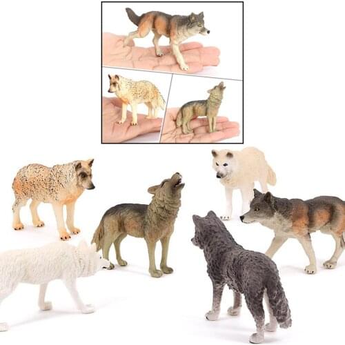 6x Plastic Wild Animals Wolf Figurine Simulation Wolves Action Figures Collection Model Toy for Kids Boys Girls
