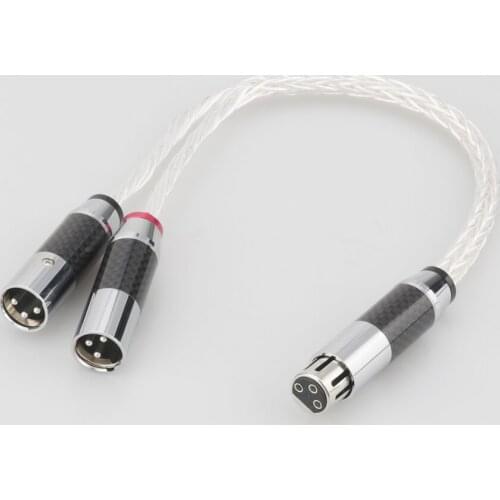 8AG Silver Plated XLR Male to Dual XLR Female Y Splitter 3Pin Balanced Microphone Cable Rhodium Plated XLR Plug HIF
