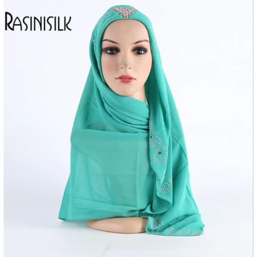 Promotion sale! Bubble Chiffon Muslim Hijabs Wraps Womens Square Scarf Exquisite Rhinestone Islamic Weddind Party Headscarf