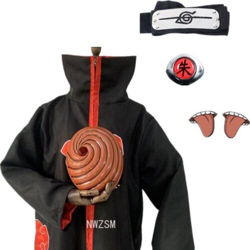 Anime Akatsuki Deidara Cosplay Costume Cloak Set Halloween Costumes Props Didala ring and forehead protector Send stickers