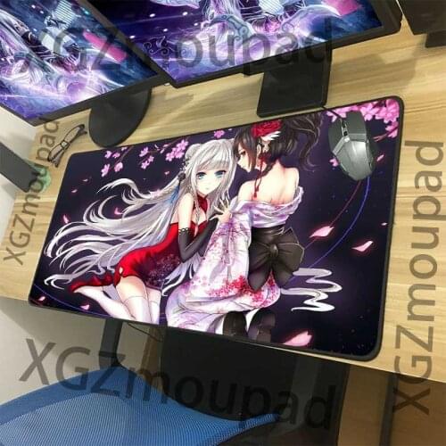 XGZ Large Cherry Mouse Pad Black Lock Edge Anime Sexy Girl Cheongsam Computer Table Mat Rubber Non-slip Custom Coaster Xxl