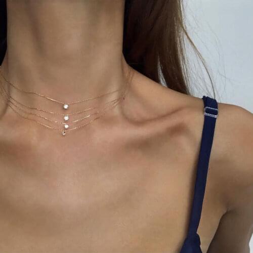 925 Sterling Silver Single Zircon CZ Dangle Women Pendant Necklace Minimalist Collier Femme Trendy Female Birthday Jewelry Gift