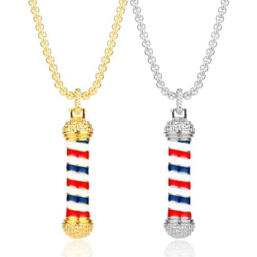 Dongsheng Fashion Barber Shop 3D Barber Pole Pendant Necklace luxurious long chain Necklace Barber Hairdresser souvenir Collier