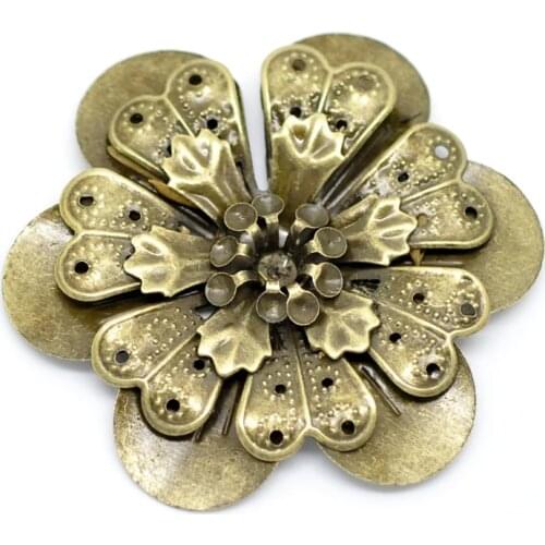 DoreenBeads 10 Antique Bronze Filigree Flower Embellishments Findings 4.9x4.5cm(can hold SS10 rhinestone) (B18562), yiwu