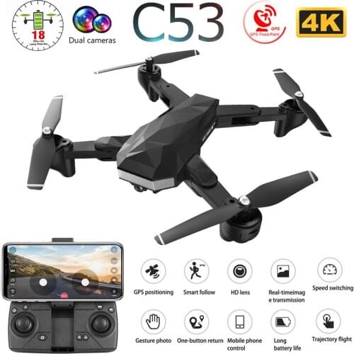 C53 5G GPS WiFi FPV RC Drone with 4K HD Dual Camera Follow Me Optical Flow Foldable Professional Helicopter Quadrocopter Kid Toy