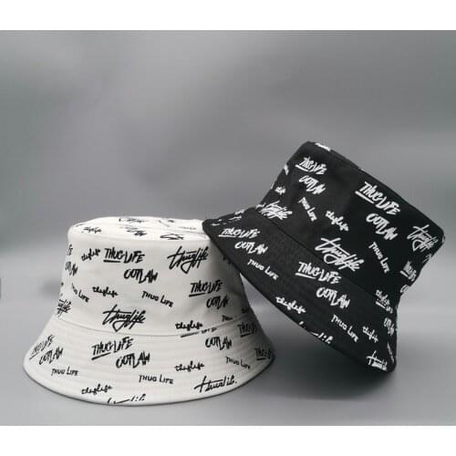 Double Side English Letters Printed Embroidery Bucket Hats Art Casual Wear Sunshade Basin Hat Double-sided Sunhats Unisex Hat