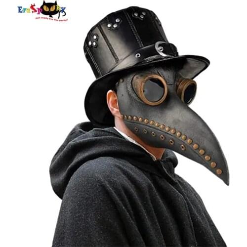 Eraspooky Medieval Steampunk Plague Doctor Masks Costume For Adult Gothic Bird Beak Latex Masks Halloween Cosplay Accessories