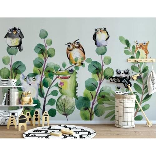 Custom mural 3d wall mural on the wall Hand drawn cartoon animals and plants home decor photo wallpaper in the living room