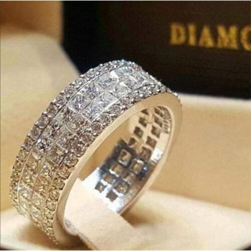 Exquisite Four Rows of Crystal Rings for Women Engagement Party Wedding Jewelry Female Hand Accessories Size 6-10