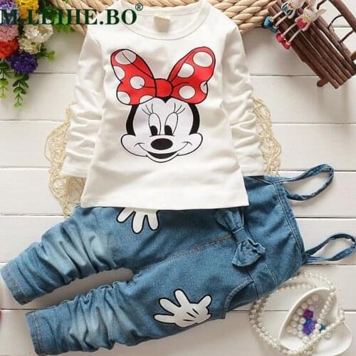Girls Set Baby Clothes Cartoon Minnie Long Sleeve Tops T-shirt Denim Overall Pants Outfits Set Costume 2-5Y Boutique Outfits