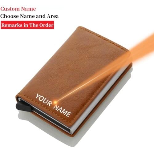2020 Custom name wallet Anti-theft Single Box Smart Wallet Slim RFID Fashion Clutch Pop-up Push Card Holder Name Card Case