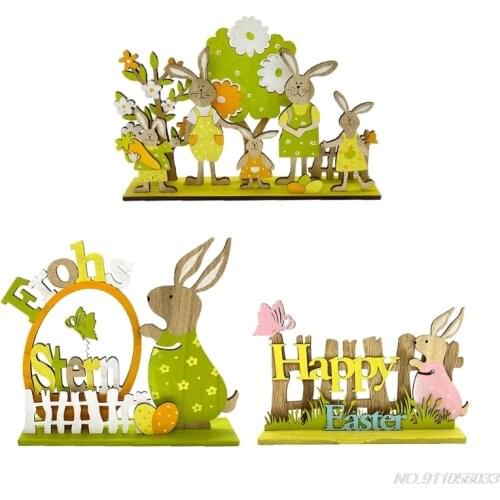 Cute Wooden Rabbit Bunny Family Happy Easter Decorations Valentines Day Wedding Party Ornament DIY Craft D23 20 Dropshipping