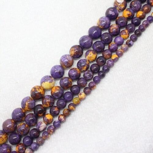Mini. Order is $7!6-12mm Deep Purple Yellow Multicolor Snow jades stones Round DIY Jewelry Making Loose Beads 15"
