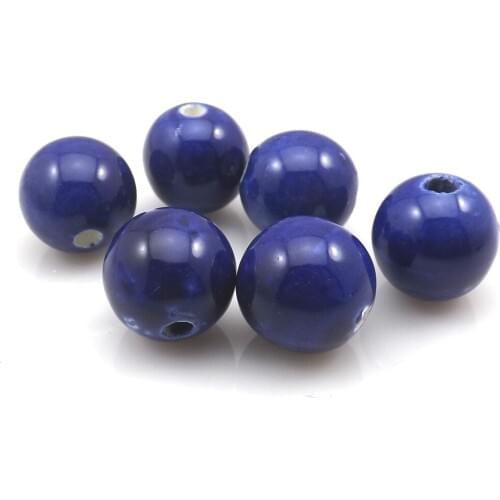 Fashion 14mm Dark Blue Round Ceramic DIY Loose Beads (100pcs/Lot) Free Shipping