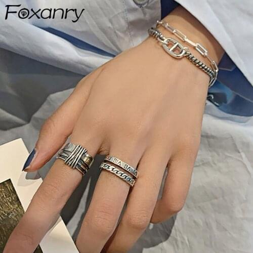 Foxanry 925 Sterling Silver Trendy Rings for Women Creative Simple Double Layer Knotted Geometric Vintage Party Jewelry Gifts