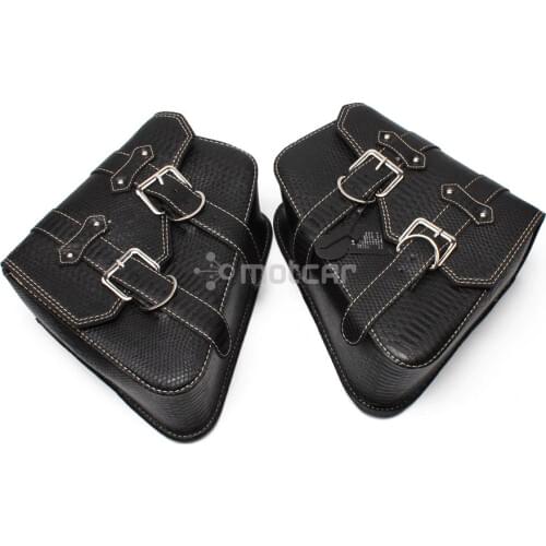 Motorcycle PU Snake Skin Leather Style Saddle Bag Luggage Black Side Tool Bag For Honda Yamaha Suzuki Harley Sportster XL 883