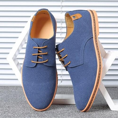 Fashion Suede Leather Sneakers Men Large Size 47 48 Vulcanized Shoes Boys Comfort Lace Up Sneakers 2021Spring Nubuck Shoes Blue