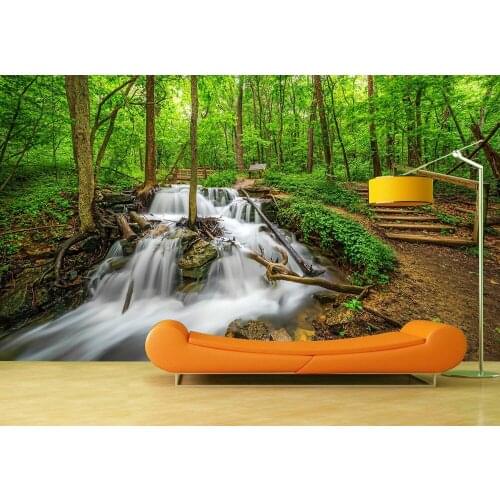 Custom Wallpaper Murals Forest Stream Waterfall Self Adhesive Vinyl Wall Sticker Wall Paper Art Wall Painting Living Room