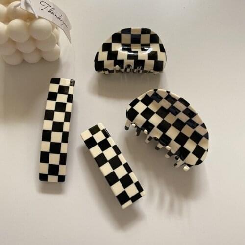 2021 New Black White Check Hair Claw Fashion Acetate Semicircular Hair Clips Geometric Hairpin for Women Girls Hair Accessories