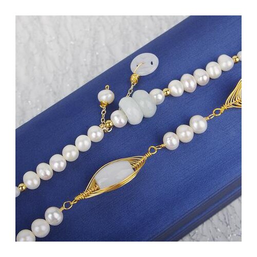 Original design Hand woven Winding 14k Gold injection jewelry 100% Natural Emerald jade freshwater Pearl bracelet for women