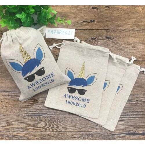 Personalized Goodie Bags Boy Unicorn kids birthday party Candy pouches thank you baby shower baptism party favors gift bags