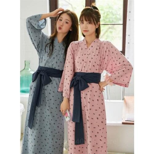 Japanese Kimono Print Pajamas Set Women Fashion Loose Robe Autumn Long Sleeve Floral Sleepwear Casual Clothing Womens Yukata