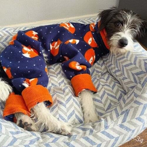 Dog Pajamas Fashion Printed Dog Clothes Warm High-neck Fleece Pet Four-legged Clothes T-Shirt Jumpsuit for dogs