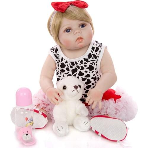 55Cm Full Body Silicone Doll Baby blond Hair Realistic bebe Reborn Toddler Doll Baby Bath Toy For Children