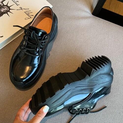 Simple And Versatile Pure Color Ladies Single Shoes Spring And Autumn New Thick Bottom British Style Small Leather Shoes