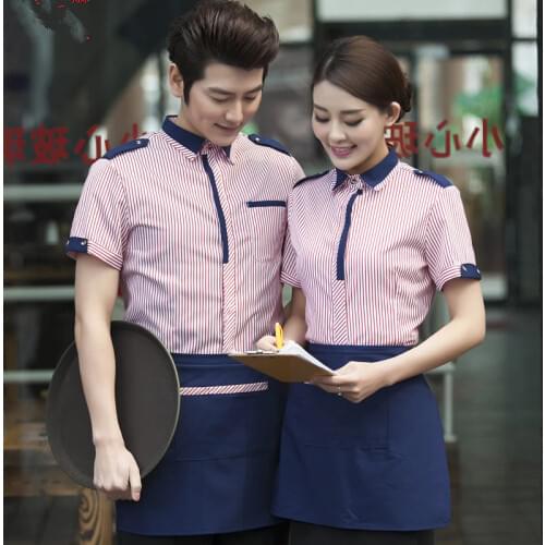 Hotel Work Clothing Summer Western Food Shop Waitress Uniform Restaurant Hot Pot Workwear Milk Tea Shop Waiter Striped Shirts