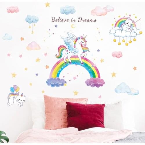 Rainbow Unicorn Wall Sticker Cartoons Animal 3D Art Decal Sticker Child Room Nursery Wall Decoration Home Decor Removable