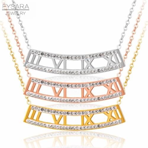 FYSARA Stainless Steel Roman Numerical Tag Necklace for Women Crystals Pendant Necklace Short Clavicle Charm Jewelry Wedding Gif