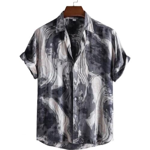 Summer Shirt Short Sleeve Men Turn-down Collar Casual Tie Dye Print Loose Summer Shirt Streerwear Hawaiian Beachwear рубашка 3XL